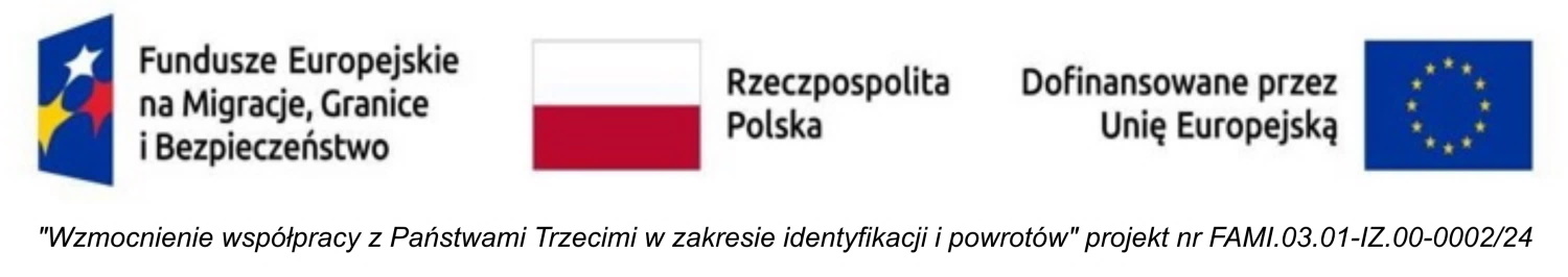 logo Fundusze Europejskie na Migracje, Granice i Bezpieczeństwo; flaga Rzeczpospolitej Polski; logo Unii Europejskiej