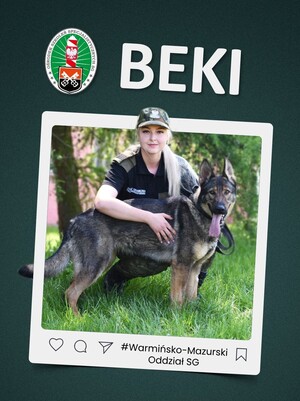 Funkcjonariuszka z Warmińsko-Mazurskiego Oddziału SG z psem BEKI Funkcjonariuszka z Warmińsko-Mazurskiego Oddziału SG z psem BEKI